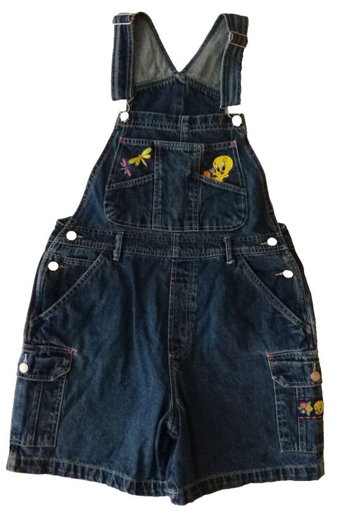 Warner Bros. Pants - Vtg LOONEY TUNES Tweety Bird Butterfly Shortalls Shorts Y2k 90s Oversized SMALL